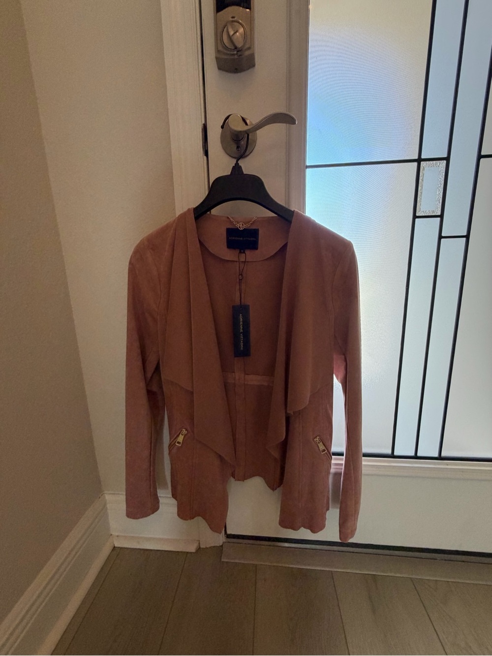 Adrienne Vittadini XS Suede Drape Front Jacket - Blush Pink